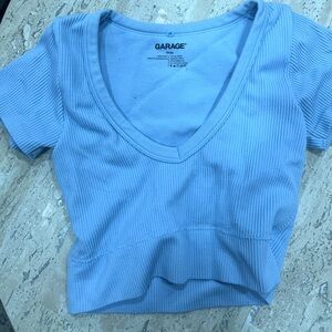 baby blue garage crop top